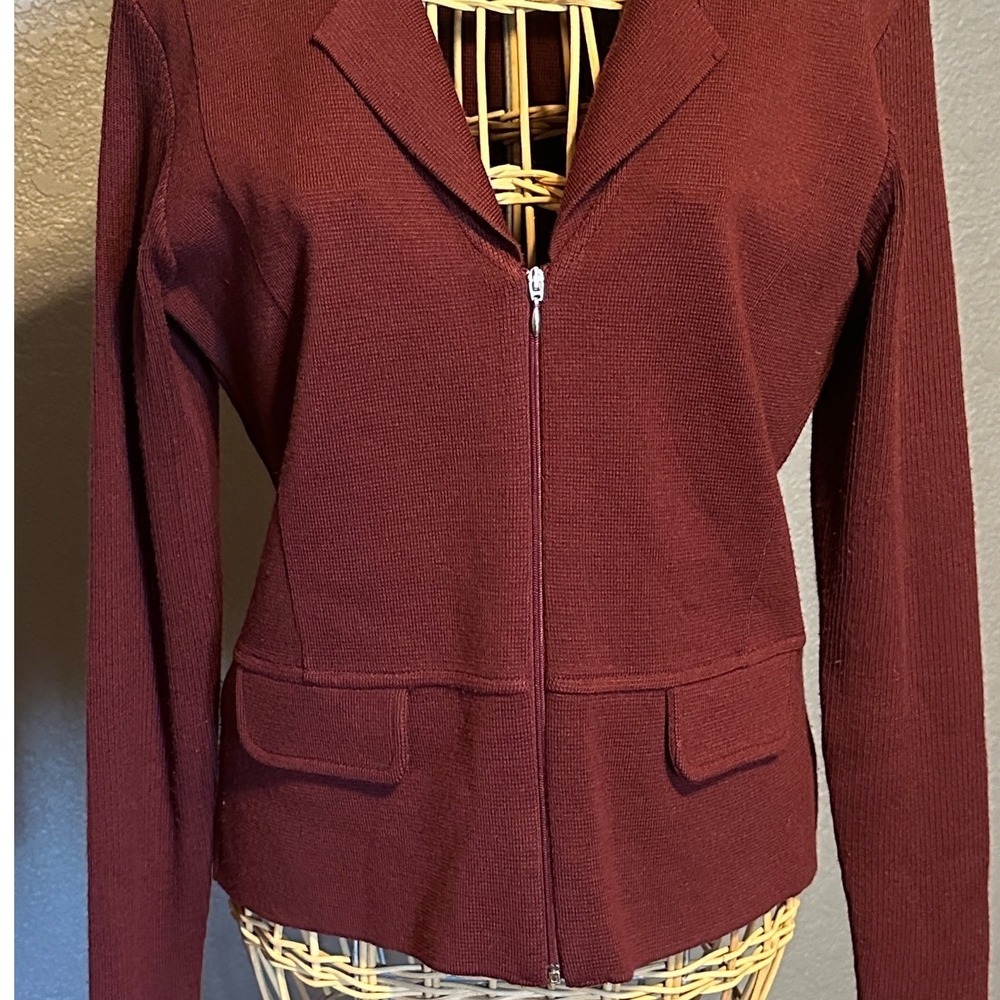 Morgano Italian Knit Zip Front Cardigan Sweater Merino Wool Blend M Red - Picture 2 of 12